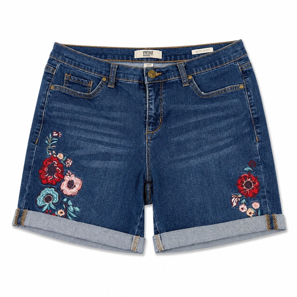 Vintage America Blues Bestie Shorts Women's Size 4 Dark Wash Floral Embroidered